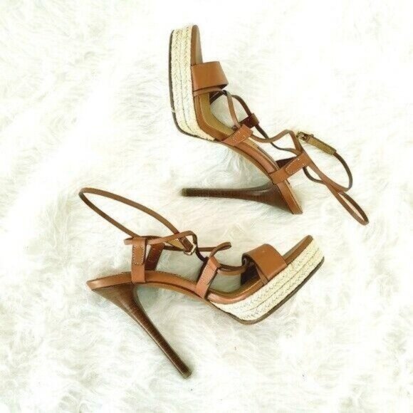 Ralph Lauren Heels Shoes US 7 37 Purple Label Platform Leather NEW - Picture 1 of 8